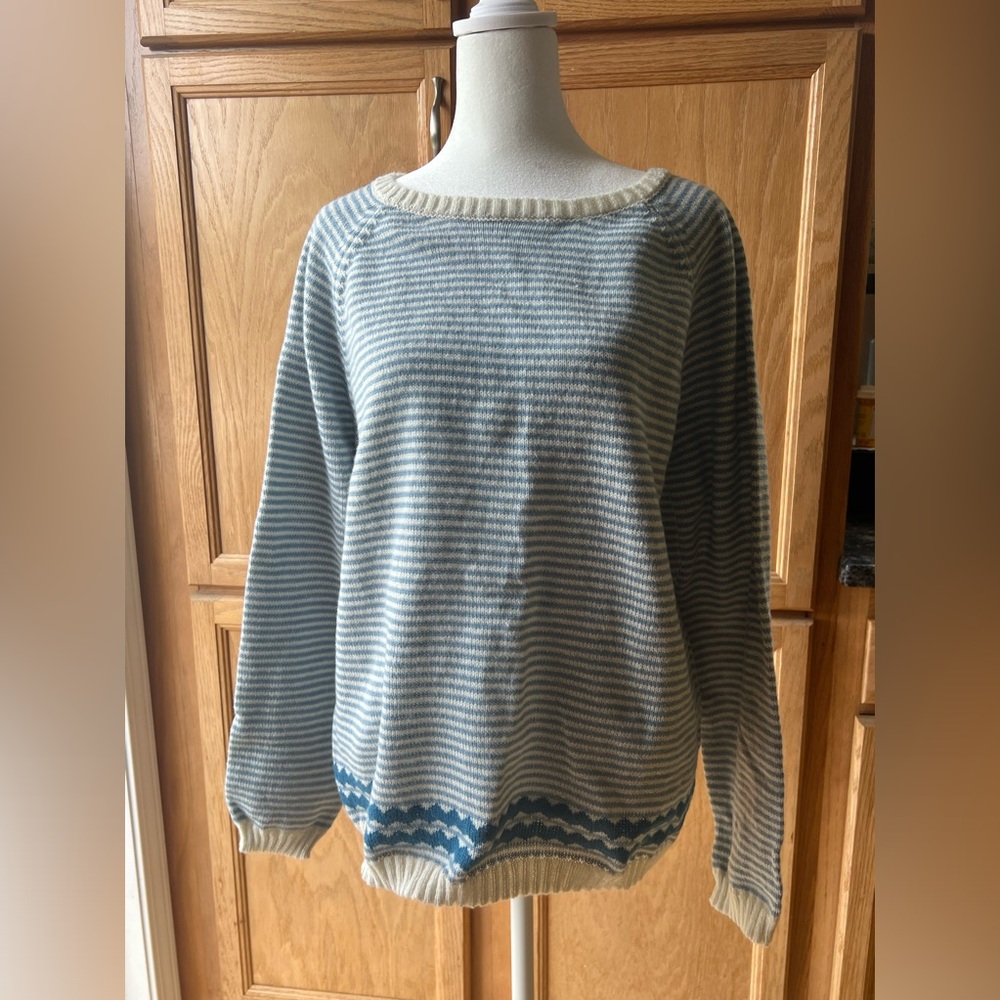 New in Package Lightweight Blue and Ivery Striped Sweater